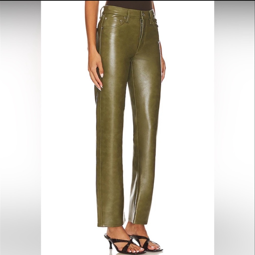 NWT Agolde Sloane Recycled Leather Straight Pant Grass Army Green High Waist